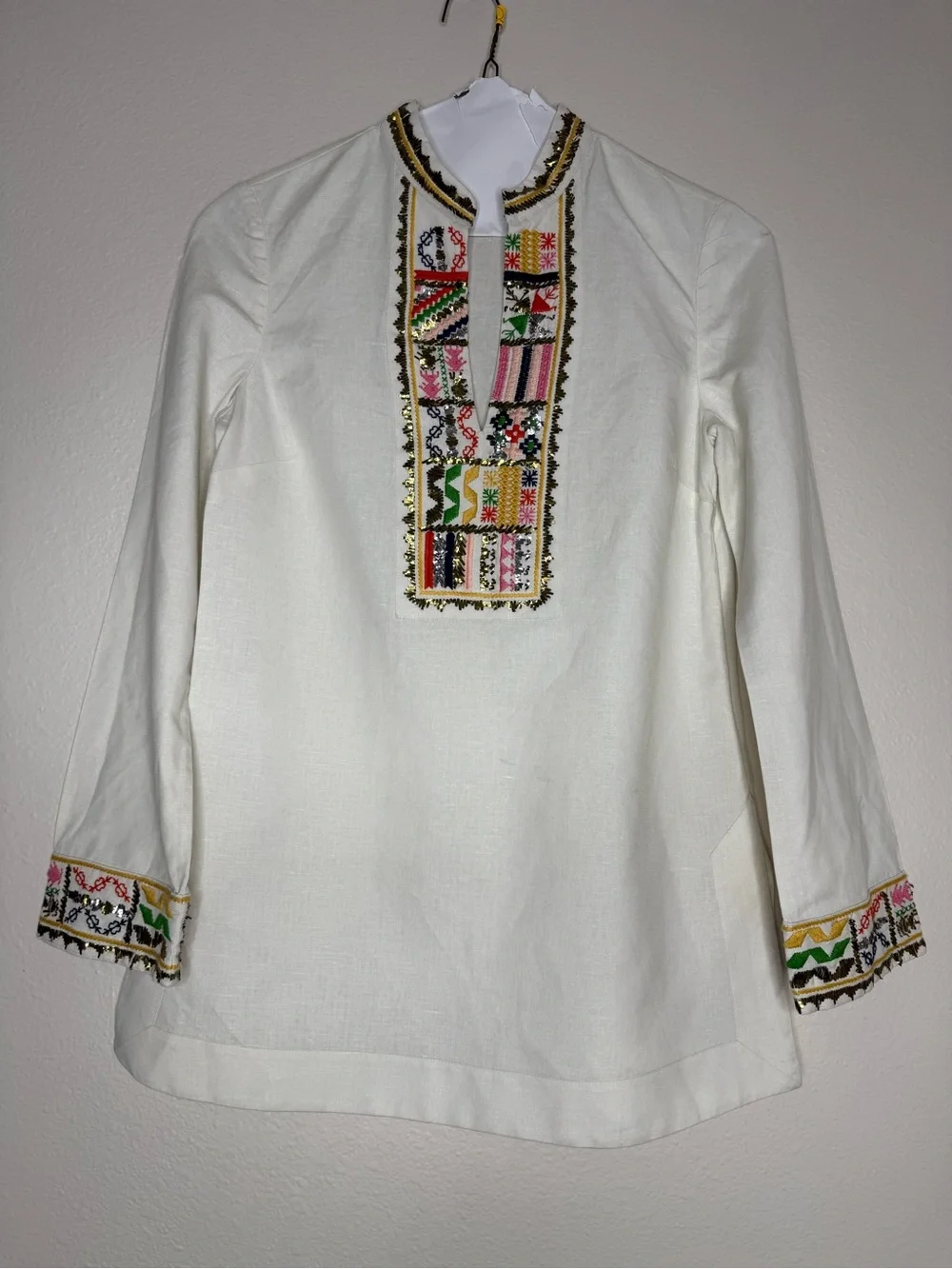 Tory Burch Linen Tunic Multicolor Embroidery Sz 6